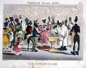The Christening, from Tregears Black Jokes, aquatinted by Hunt, published by T.S. Tregear, London, 1834 The Christening, from Tregears Black Jokes, aquatinted by Hunt, published by T.S. Tregear, London, 1834