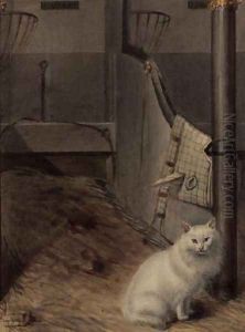White Persian Cat in a Stable by Lady Charlotte Schreiber