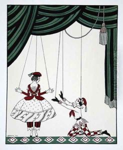 Petroushka, from the series Designs on the dances of Vaslav Nijinsky 1889-1950. Georges Barbier 1882-1932, Pochoir Print