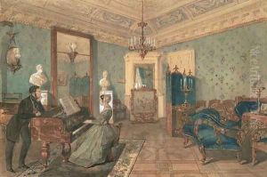 Interior of the Drawing Room in the house of Baron Stieglitz in St. Petersburg, 1841 by Pyotr Fyodorovich Sokolov