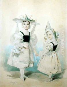 Portrait of the Grand Princesses Olga and Alexandra in Fancy Dress, 1830s thumbnail