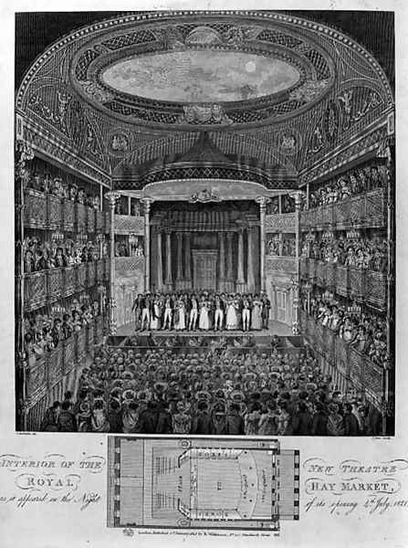 Interior of the New Theatre Royal, Haymarket, as it Appeared on the Night of its Opening, 4th July 1821, engraved by James Stow c.1770-p.1823, 1823 - view 1