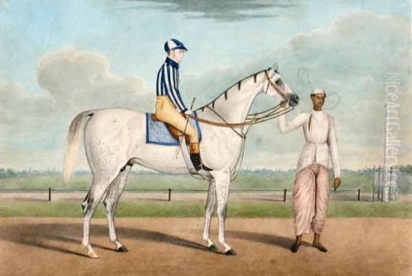 Racehorse with jockey up and groom, Calcutta - view 1