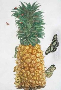 Pineapple with caterpillar and butterflies