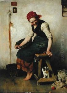 Young Girl with a Cat, 1884 by Theodor Schmidt
