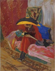 Portrait Of A Seated Woman With Book by Joseph Stella