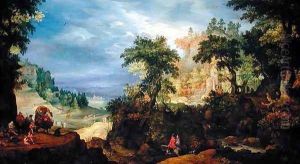 Landscape with travellers by Pieter Schoubroeck