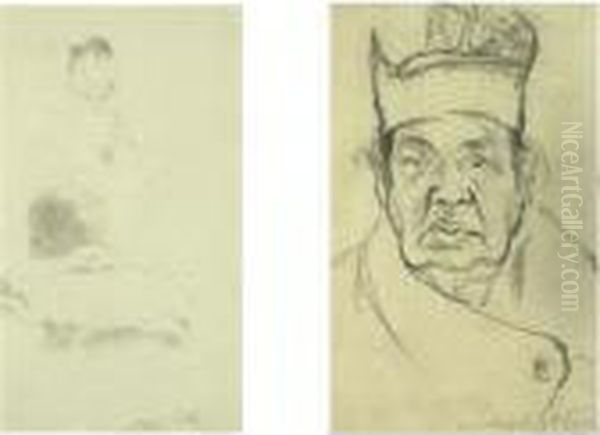 Old Woman And Figure Study: Two Drawings - view 1