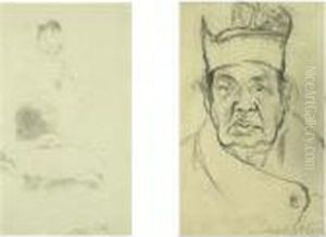 Old Woman And Figure Study: Two Drawings by Joseph Stella
