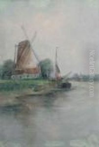 Scheldebocht Met Windmolen En Zeilboot Op Het Droge by Romain Steppe