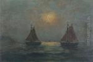 Marine Met Zeilboten Bij Maanlicht by Romain Steppe
