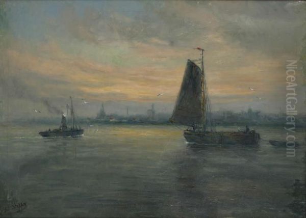 'calme Soir D'automne Pays Flamand, L'escaut Pres De Saint Amand' - view 1