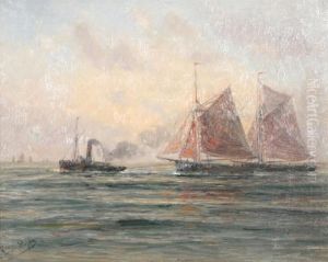 Marine With Yachts And Steamers by Romain Steppe