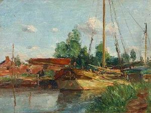 Kanal Mit Gehoft Und Segelschiff Kanal Mit Gehoft Und Segelschiff