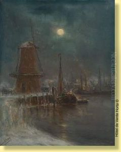 Lever De Lune Sur Le Moulin by Romain Steppe