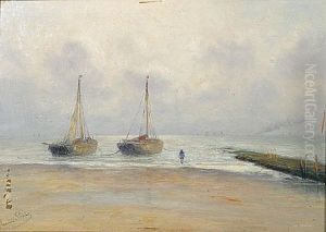 Zeilboten Aan Het Strand. by Romain Steppe