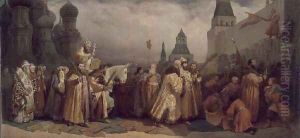 Palm Sunday at Moscow with Tsar Alexei Mikhailovich 1629-76 in a Patriarchal Procession, 1865 by Vyacheslav Grigorievich Shvarts