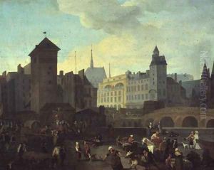 Quai de Gesvres, the Palais and Notre Dame Pump, c.1791 by Jacques Albert Senave