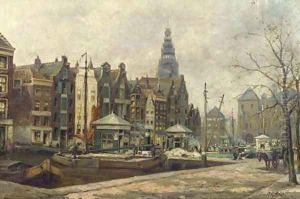 Damrak entree Amsterdam a view of the Damrak, Amsterdam by Johan Gerard Smits