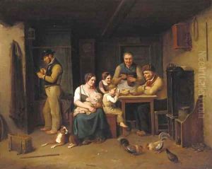A family in an interior by Christian Andreas Schleisner