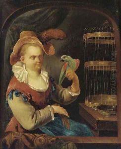 A lady with a parrot at a casement