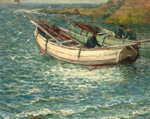 Fishing boats in a cove by John Falconar Slater