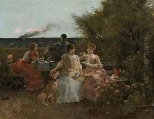 Ladies On A Terrace, Normandy by Aime Stevens