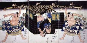 A Scene from the 4th act of a kabuki play, Ashiya doman ouchi kagami, 1830 by Shigeharu