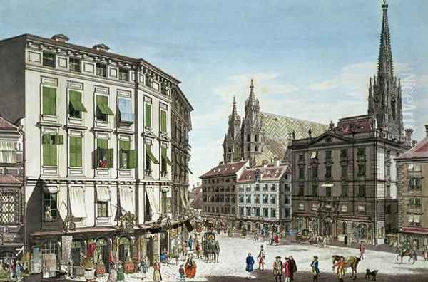 Stock-im-Eisen-Platz, with St. Stephans Cathedral in the background, engraved by the artist, 1779 - view 1