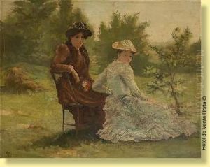 Deux Jeunes Femmes Conversant by Aime Stevens
