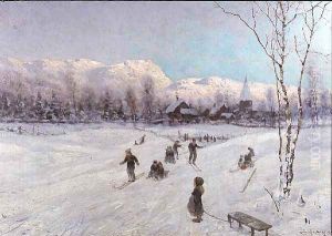 Norwegian Tobogganing Scene by A. Smith-Haigh
