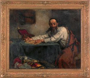 Depicting A Shylock Counting Gold At A Table