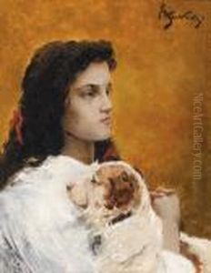 Young Woman Posingwith Her Dog Young Woman Posingwith Her Dog