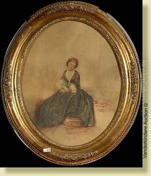 Elegante Assise Sur Un Sofa,
Aquarelle Sur Papier Ovale.monogramme En Bas A Gauche A.s. Probablement
Pour Alfred Stevens.ecole Belge. Dim.: 45x37cm - view 1