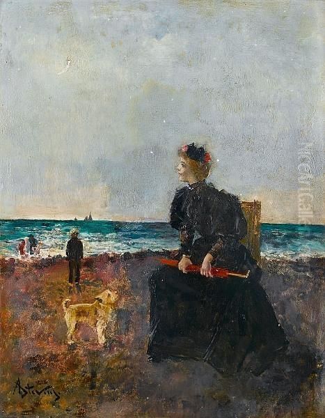 Femme Assise Sur La Plage - view 1