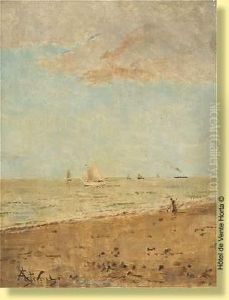 Marine Avec Voilier Et Voilier A Aube by Aime Stevens