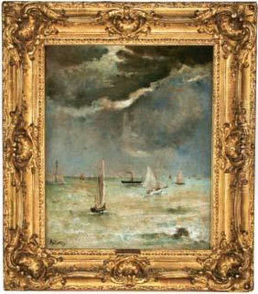 Barques De Peche Quittant Le Port, Voiles Deployees - view 1