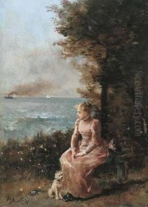 A Young Girl Seated By A Tree by Aime Stevens