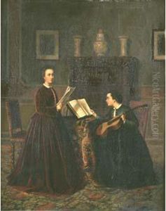 Deux Femmes Musiciennes Dans Un Salon. by Aime Stevens