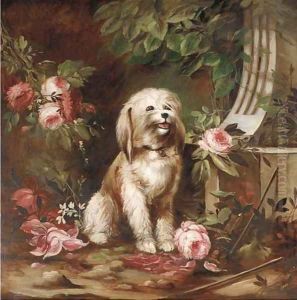 A terrier in a rose bower