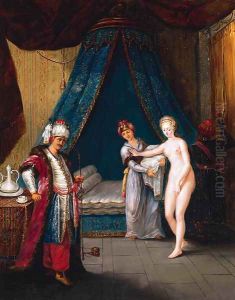 A sultan receiving a maiden in his bedchamber by French School