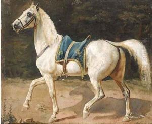 A saddled grey charger, thought to be Napoleon's horse Marengo by French School