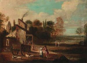 Figures in a farmyard