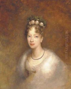 Portrait of a lady, bust-length, with roses in her hair