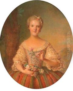 Portrait of a lady, half length, holding a pink carnation