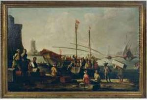 A Bustling Mediterranean Harbor by Abraham Storck