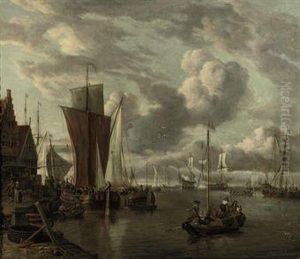 Quayside With Extensive Shipping by Abraham Storck