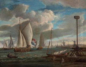 A View Of Amsterdam Harbour, With Fishing Boats And Other Shipping by Abraham Storck