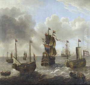 Seestuck Mit Kriegsschiffen Und Rettungsbooten