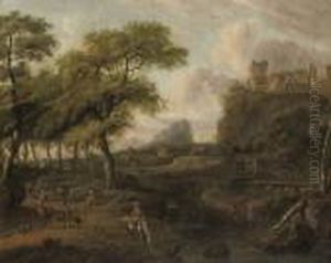 An Italianate Landscape With Travellers On A Track An Italianate Landscape With Travellers On A Track